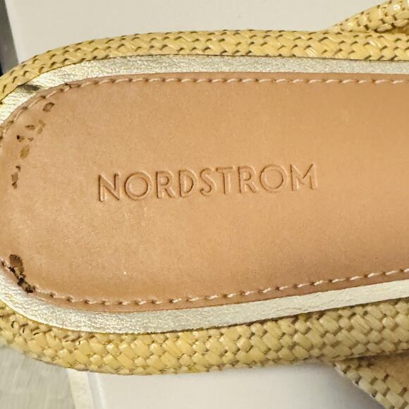 Nordstrom Sandals Womens 9.5 Beige Woven Slide Slip On Criss Cross Strap Flats - Picture 10 of 12